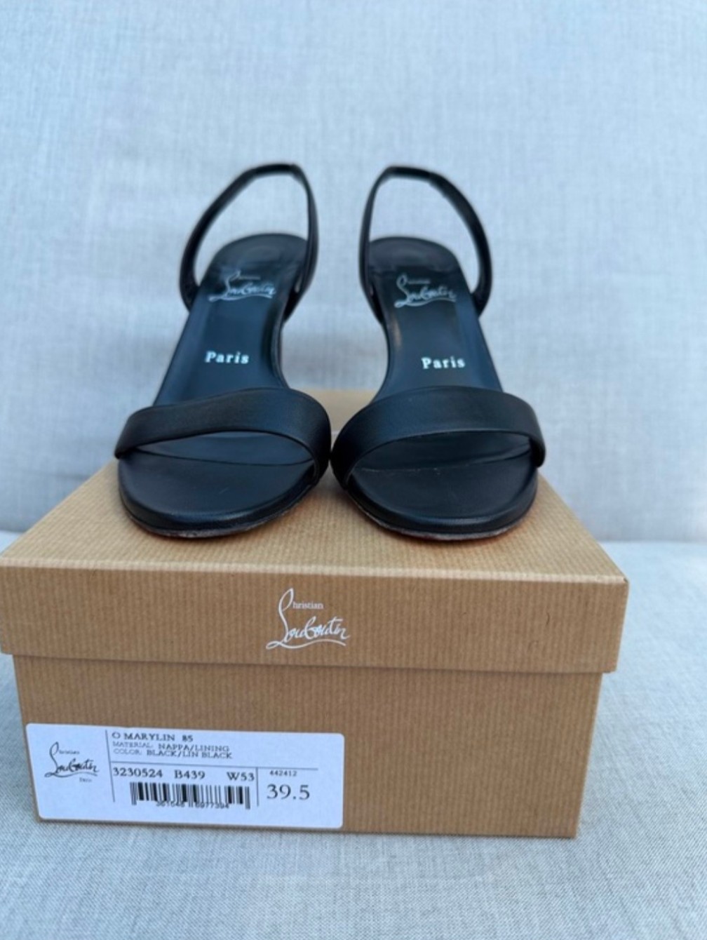 Christian Louboutin Black Leather Slingback Sandal Heels Size 39.5